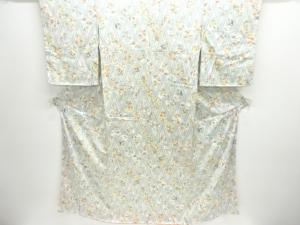 扇に草花模様小紋着物